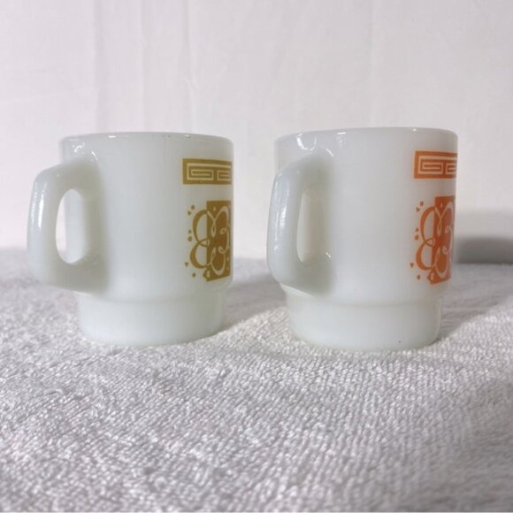 Vintage Anchor Hocking Yellow & Orange Atomic Cloud Pattern Stacking Mugs x2 - Picture 4 of 11